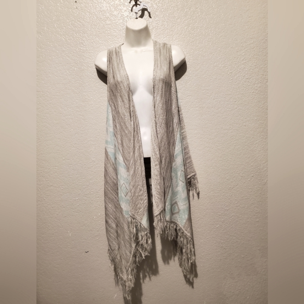 💚5/$25 Charming Charlie Long Duster Open Front Fringe Knit Cardigan Size Medium
